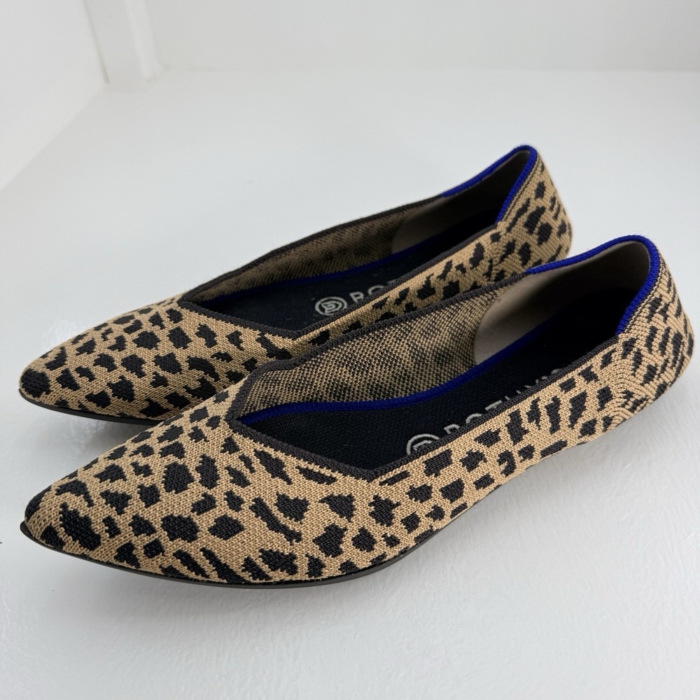 Rothy's The Point Shoes Womens Size 8.5 Brown Leopard Knit Flats Pointed Toe